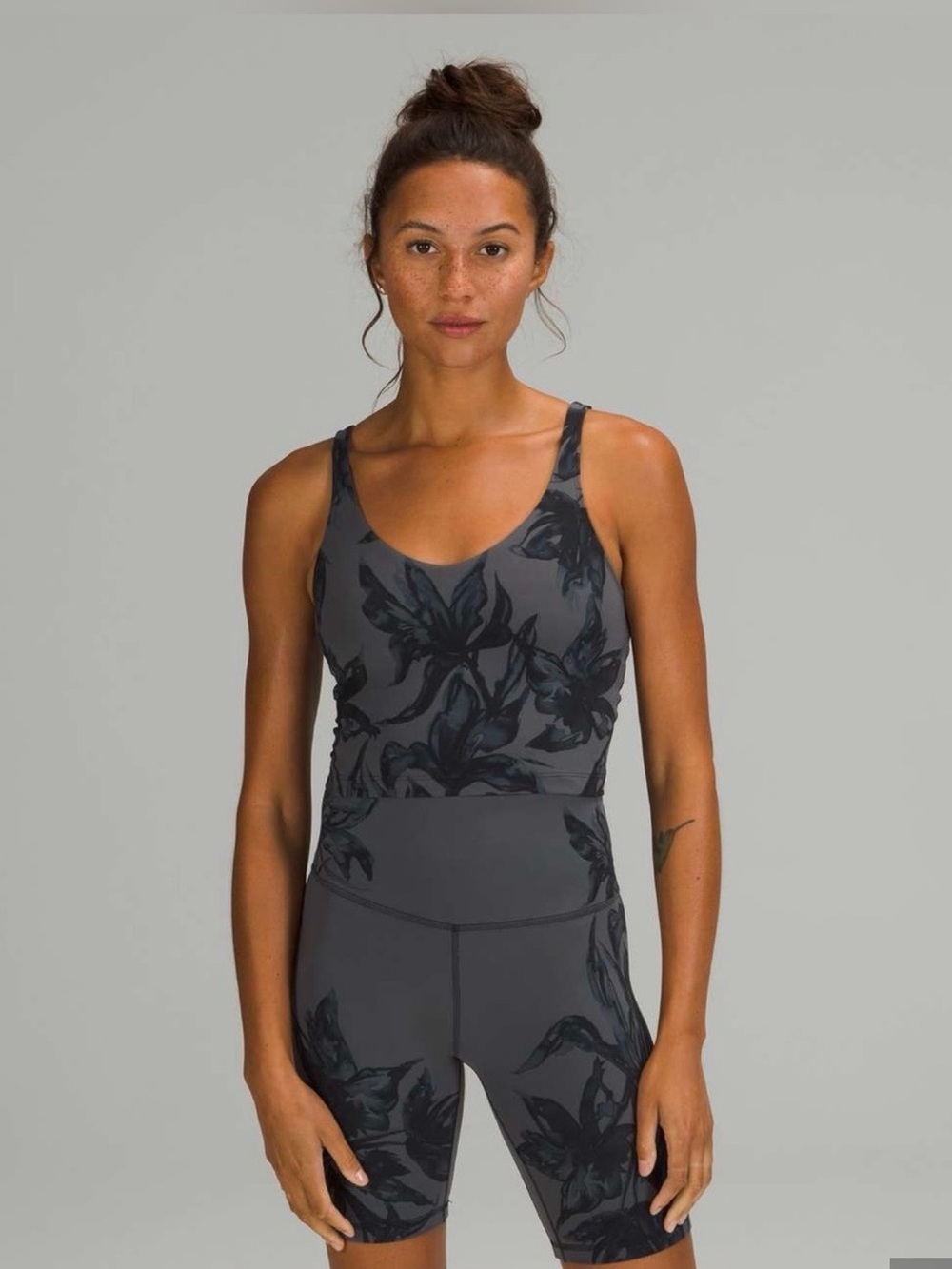 Lululemon Floral Print Charcoal Gray Active Align Tank 0316